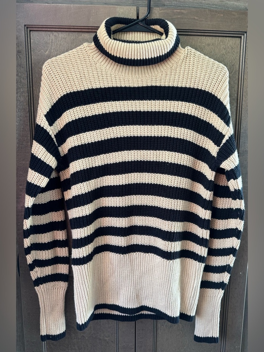 CAbi Polo Black and Tan Striped Turtleneck Sweater Size XXS